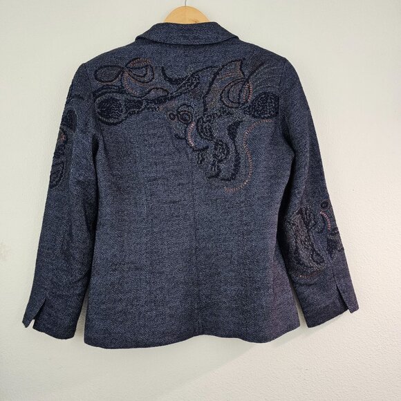 American Vintage Womens Sz 10P Wool Blend Embroidered Sequin Blazer Boho Jacket - Picture 3 of 8
